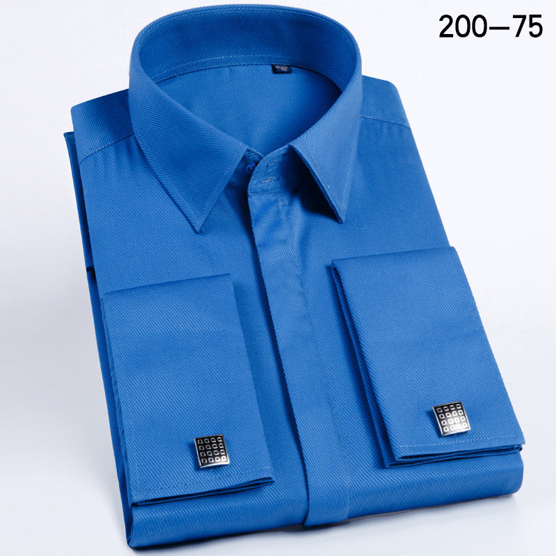Men's French Cufflinks Shirt Business Formal Dress Sleeve Studs Solid Color Non-ironing Double Stacked Sleeve Hidden Button Shirt Slim-fit Korean Style