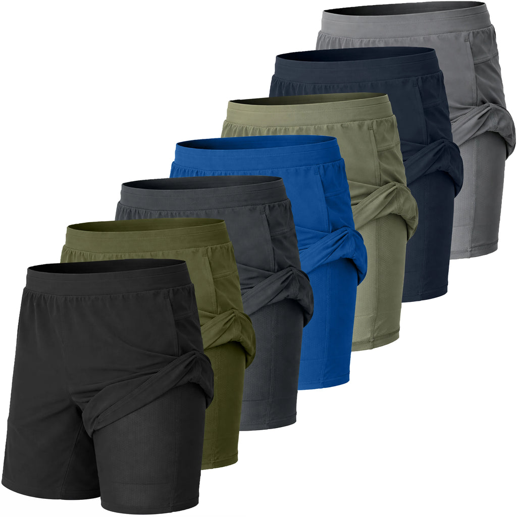 Galaxy Harvic Men's Unisex Solid Woven 2-in-1 Breathable Eco-Friendly Stretch Active Quick Dry 100% Polyester Bermuda Shorts Mid