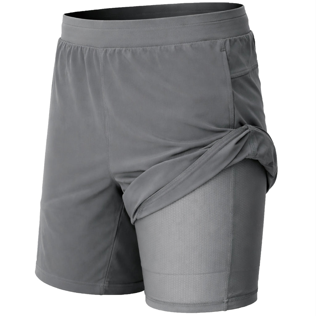Galaxy Harvic Men's Unisex Solid Woven 2-in-1 Breathable Eco-Friendly Stretch Active Quick Dry 100% Polyester Bermuda Shorts Mid