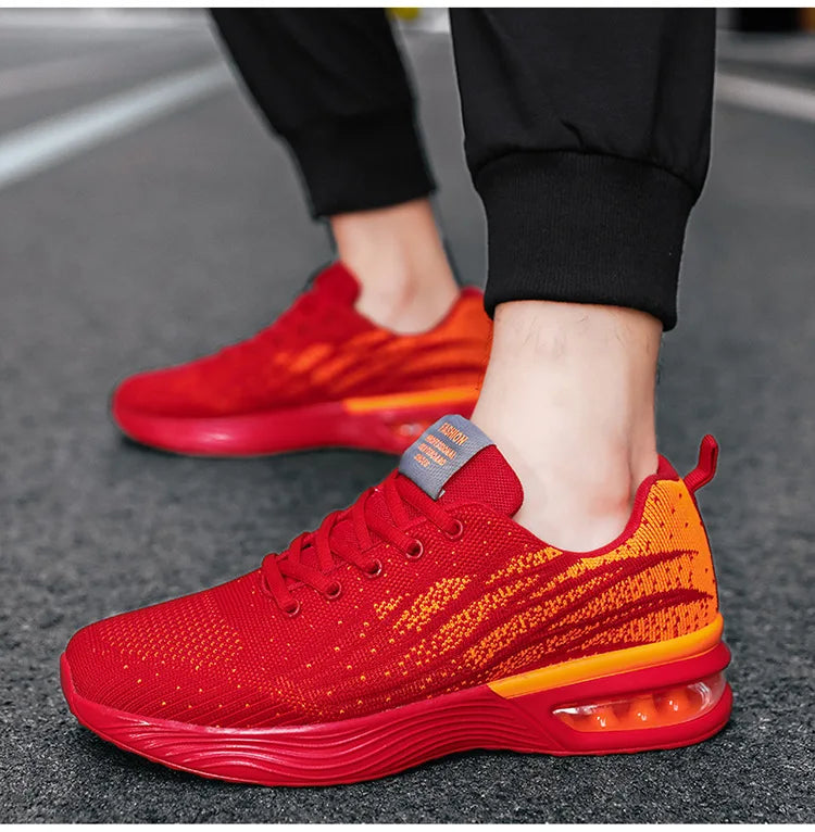 Men's EVA Midsole air Cushion Lace up Sports Shoes Breathable Lightweight Thick Soled Height Increasing Mesh Running Shoes