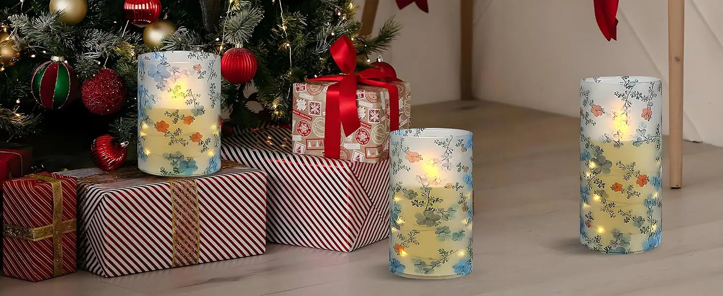 Bohemia Home Decor Set 3 Sunflower-Themed LED Pillar Candles Remote Timer Flameless Flickering 3D Wick Acrylic Recessed