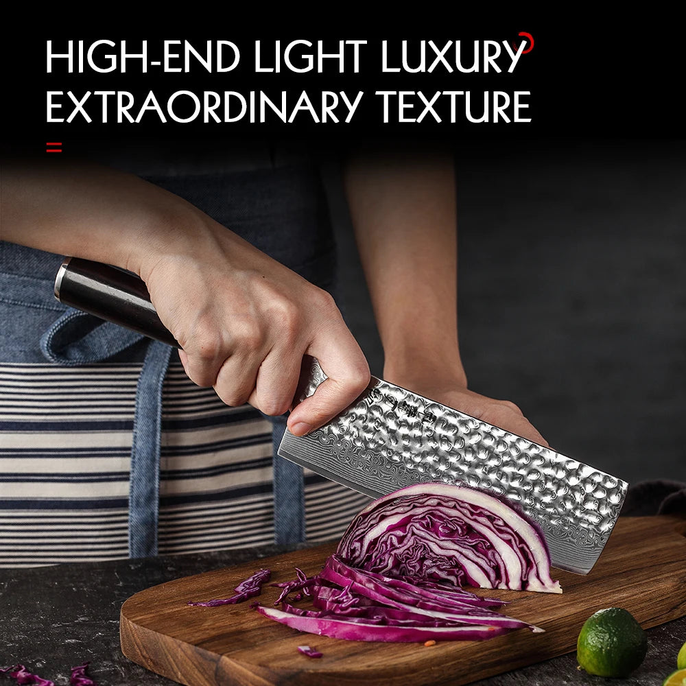 Kitchen Knife 6.8'' Nakiri Knife Japanese Damascus Steel Butcher Meat Cleaver Vegetable Knives Cooking Cutter Ebony Handle