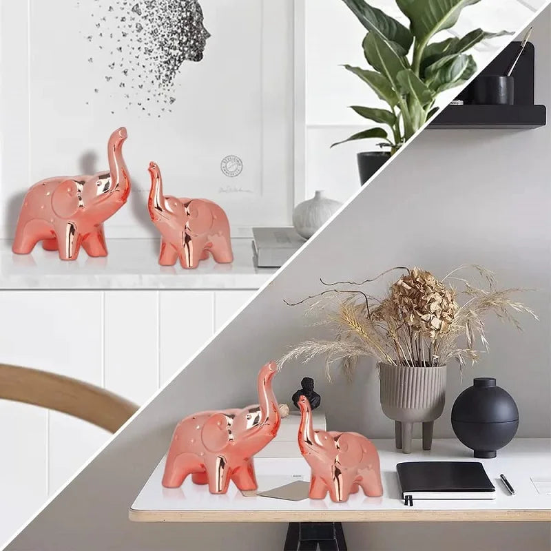 Ceramic Crafts for Home Decor Modern Style Figurines a Pair of Plated Rose Gold Elephant Statue