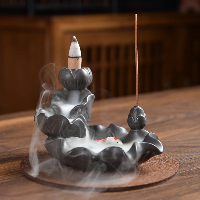 Flower Home Decor Backflow Incense Holder Waterfall Ceramic Burner Anti-Odour Chinese Zen Women Gift Spring Summer Fall
