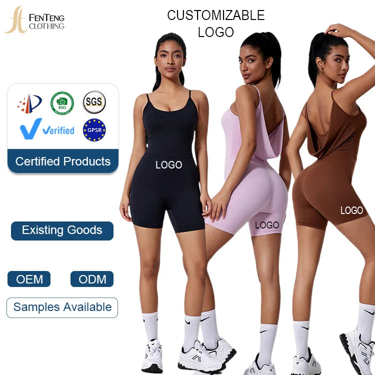 Under Lulu Custom Cross-Border Slim Sports Bodysuit Outdoor Running Fitness Jumpsuit with Sports Shorts Yoga Tights for Women