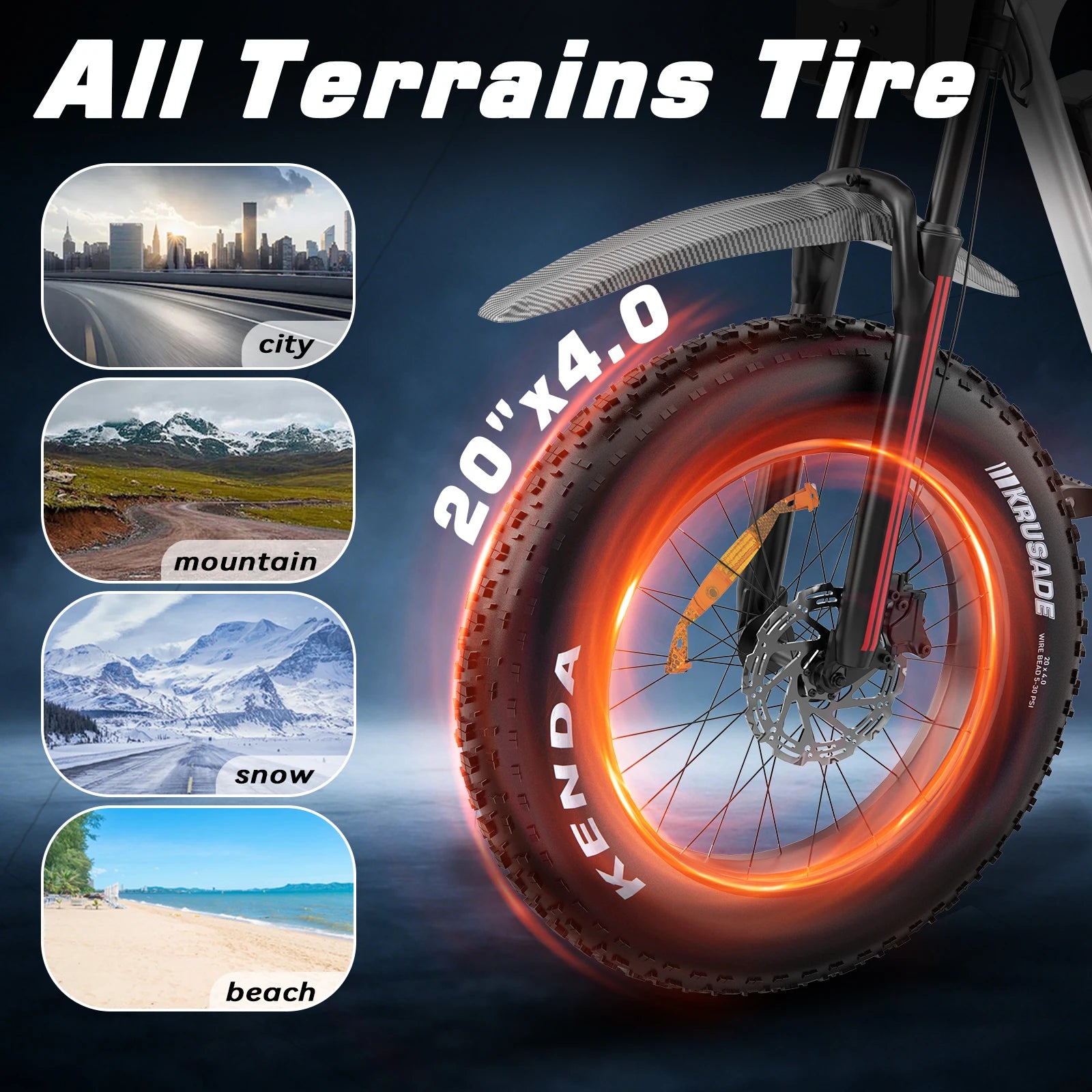 Fat Tire 20x4.0 Down Tube 48V Lithium Battery Electric Mountain Bike 250W Motor Waterproof for Adults Mountain Riding