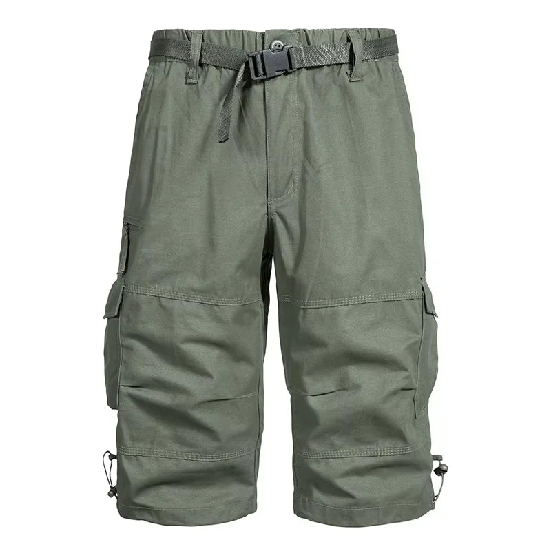 Men's Cargo Shorts 3/4 Relaxed Fit Mens Running Shorts 7 Pockets Elastic Waist Cotton Hiking Shorts