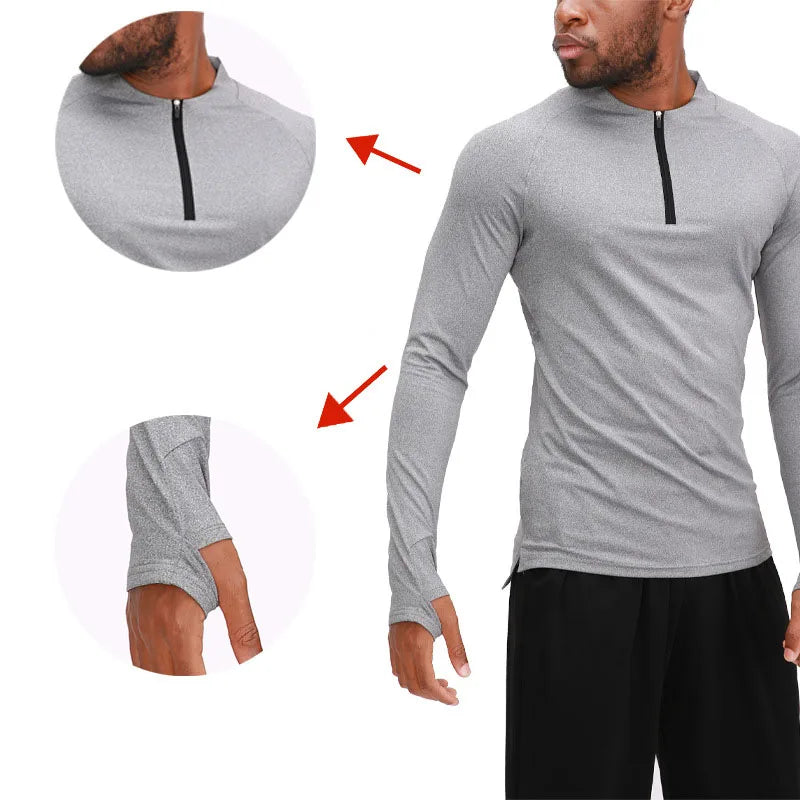1/4 Zipper Men Active Quick Dry Crew Neck T Shirts Athletic Running Gym Workout Long Sleeve Tee Top for Sportswear