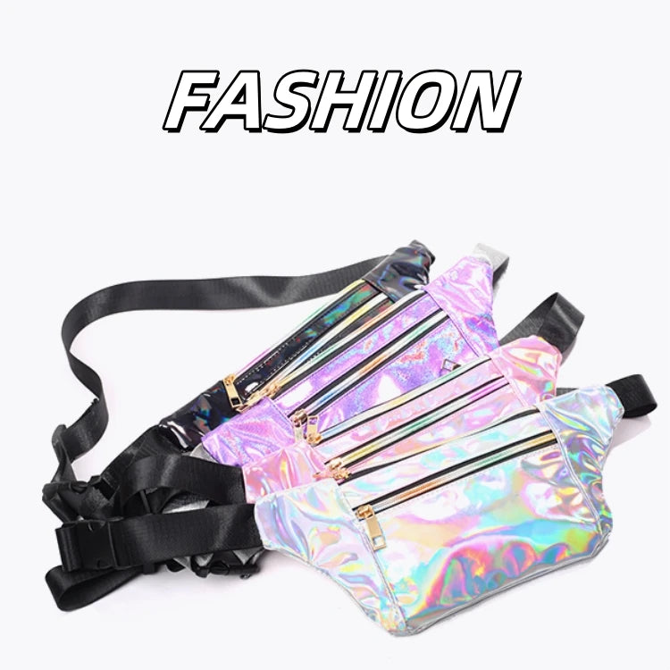 Lightweight PU Laser Holographic Travel Women's Waterproof Fanny Pack Outdoor Zipper Waist Bag with Custom Logo