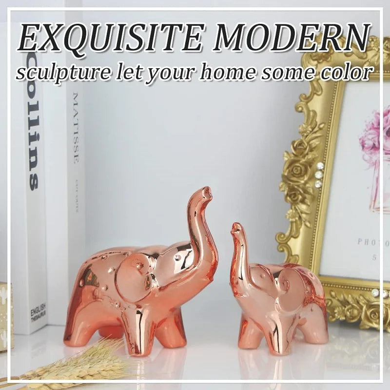 Ceramic Crafts for Home Decor Modern Style Figurines a Pair of Plated Rose Gold Elephant Statue
