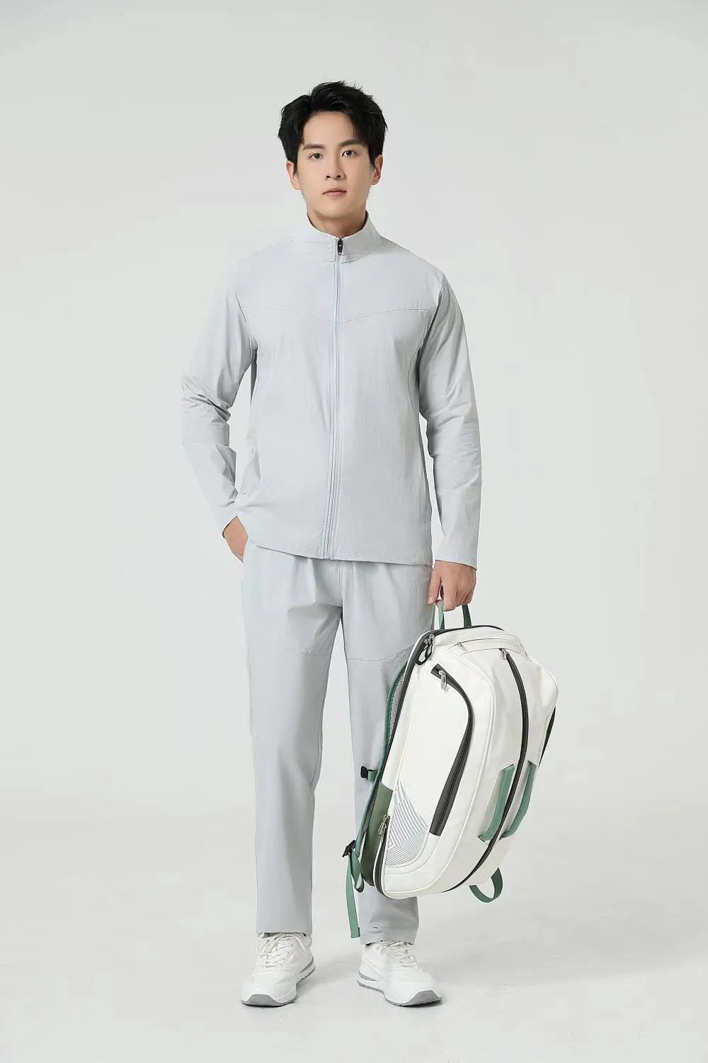 Men's Nylon Sports Training Suit Quick-Dry Long Pants and Long-Sleeve Stand Collar for Spring Running Fitness