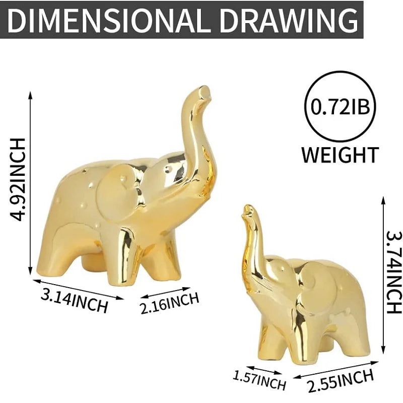 Ceramic Crafts Modern Style Figurines for Home Decor a Pair of Plated Golden Elephant Statue