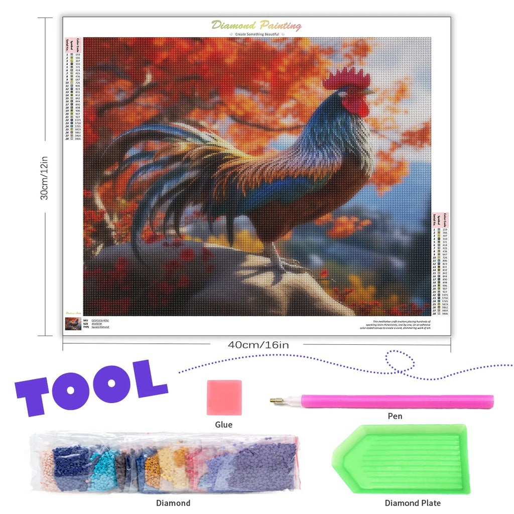 5D Diamond Painting Cock Picture Rhinestones Embroidery Home Decor Cross Stitch 30x40cm Animal Needlework Gift