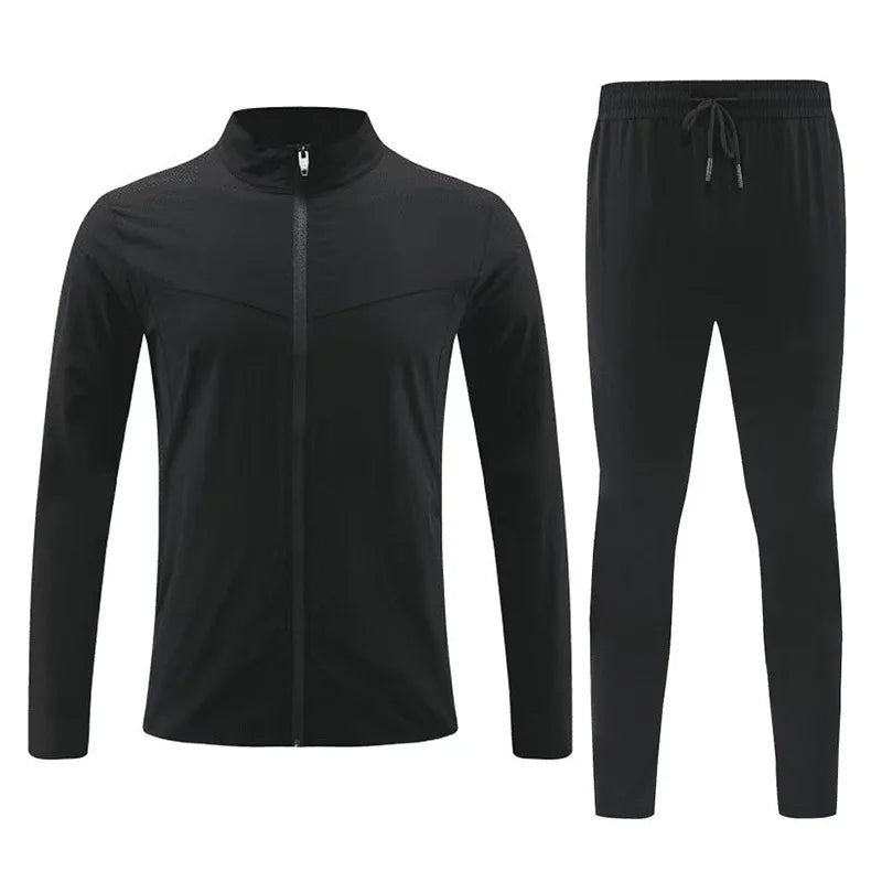 Men's Nylon Sports Training Suit Quick-Dry Long Pants and Long-Sleeve Stand Collar for Spring Running Fitness