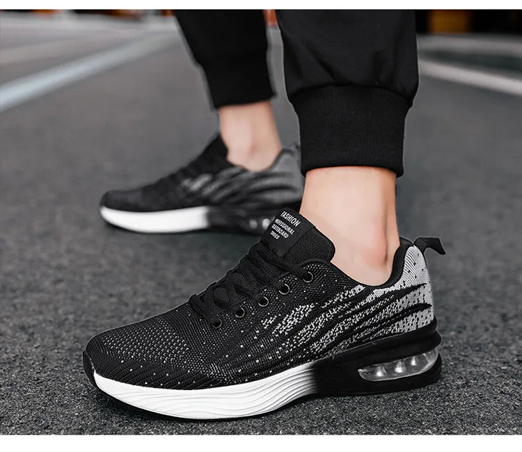Men's EVA Midsole air Cushion Lace up Sports Shoes Breathable Lightweight Thick Soled Height Increasing Mesh Running Shoes