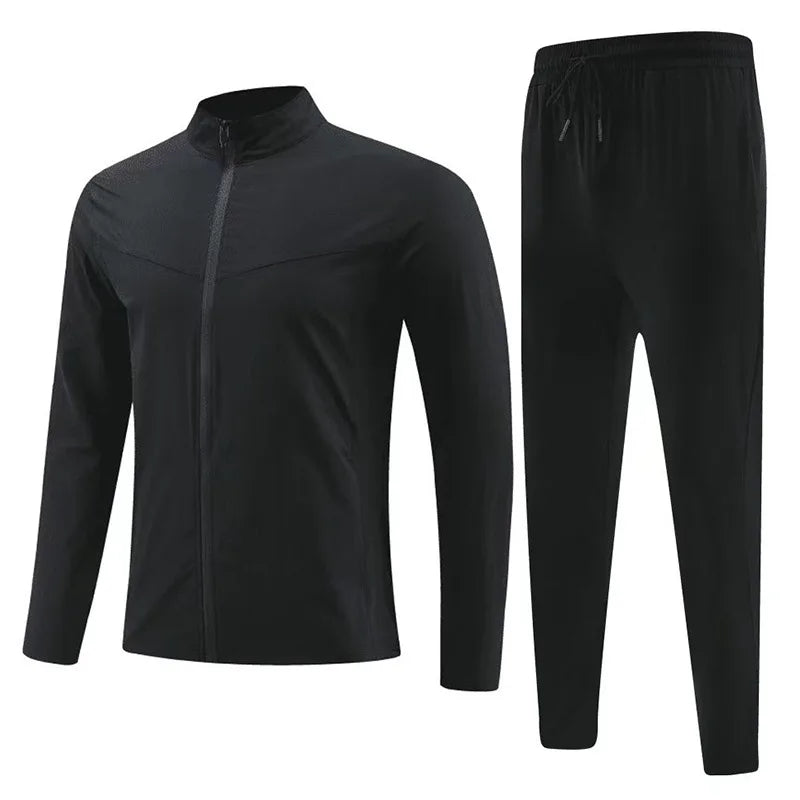 Men's Nylon Sports Training Suit Quick-Dry Long Pants and Long-Sleeve Stand Collar for Spring Running Fitness