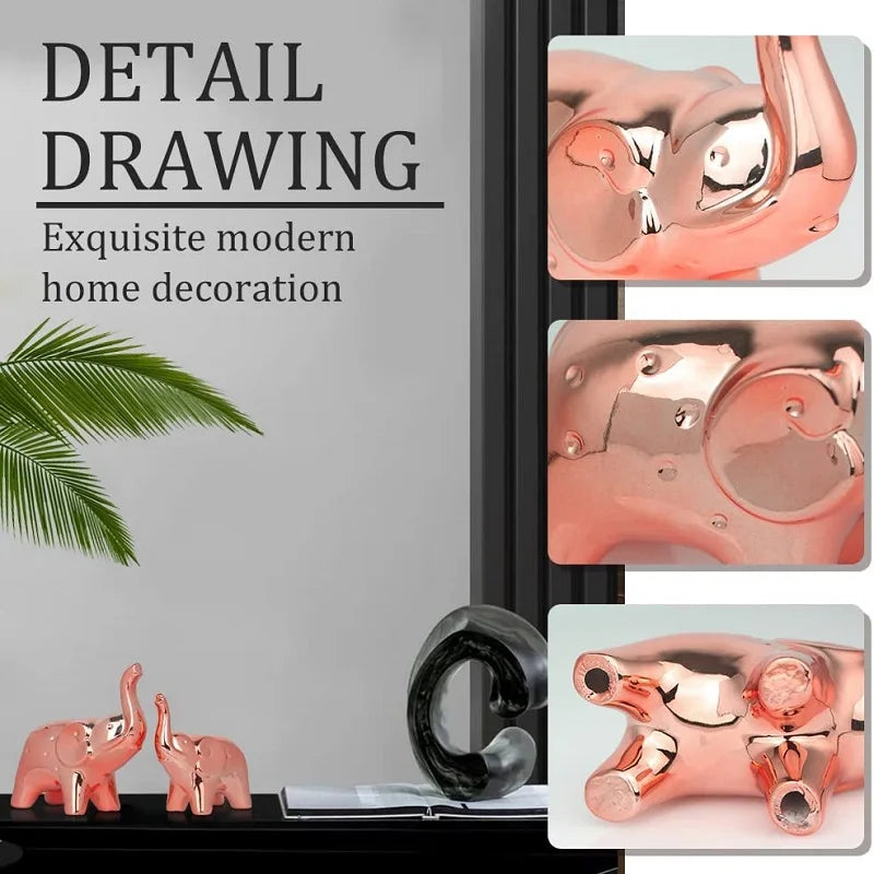 Ceramic Crafts for Home Decor Modern Style Figurines a Pair of Plated Rose Gold Elephant Statue