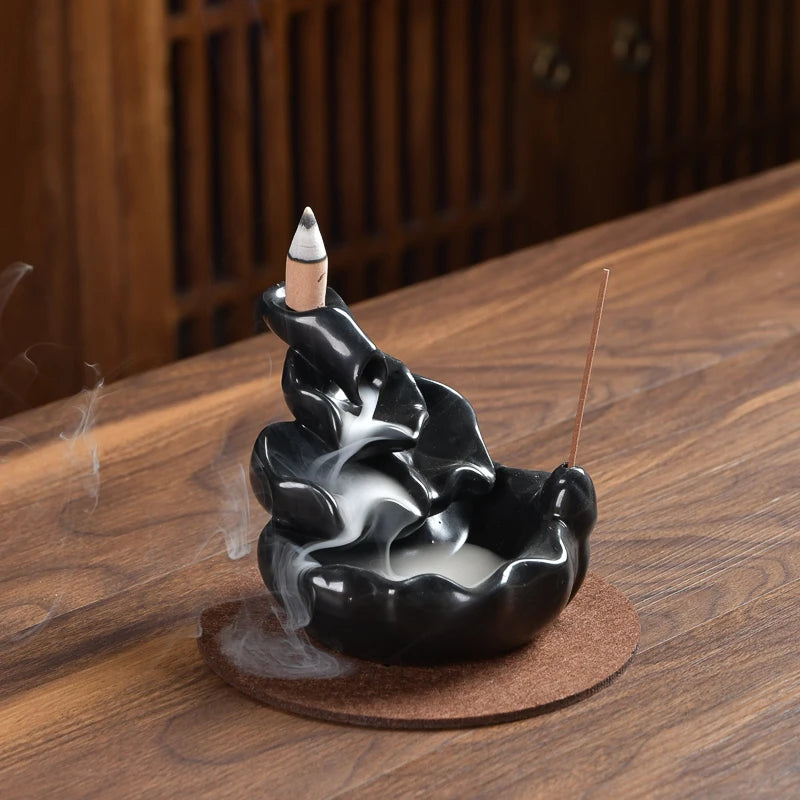 Flower Home Decor Backflow Incense Holder Waterfall Ceramic Burner Anti-Odour Chinese Zen Women Gift Spring Summer Fall
