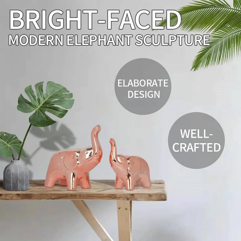 Ceramic Crafts for Home Decor Modern Style Figurines a Pair of Plated Rose Gold Elephant Statue