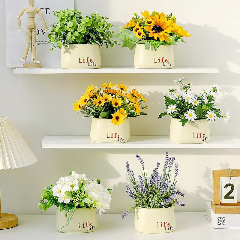 Sunflower Bonsai, Office Greenery, Living Room Home Decor, Ceramic Simulation Flower Ornaments