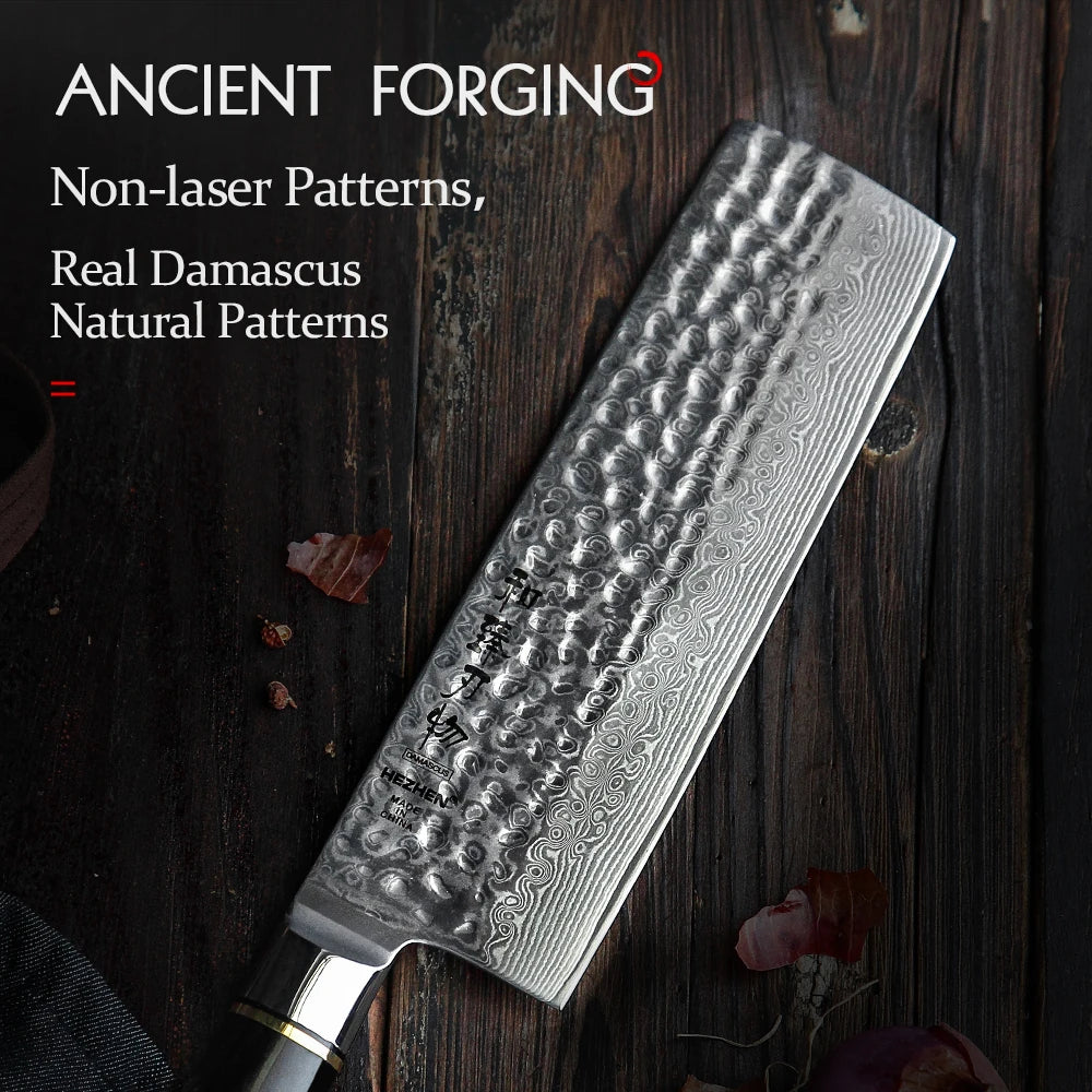 Kitchen Knife 6.8'' Nakiri Knife Japanese Damascus Steel Butcher Meat Cleaver Vegetable Knives Cooking Cutter Ebony Handle