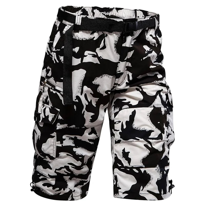 Men's Cargo Shorts 3/4 Relaxed Fit Mens Running Shorts 7 Pockets Elastic Waist Cotton Hiking Shorts