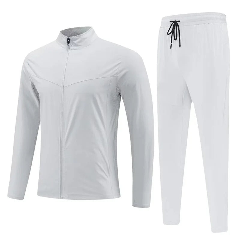 Men's Nylon Sports Training Suit Quick-Dry Long Pants and Long-Sleeve Stand Collar for Spring Running Fitness