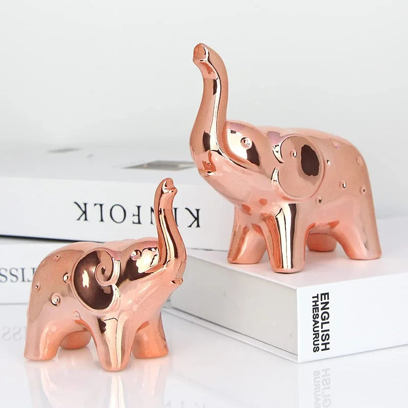 Ceramic Crafts for Home Decor Modern Style Figurines a Pair of Plated Rose Gold Elephant Statue