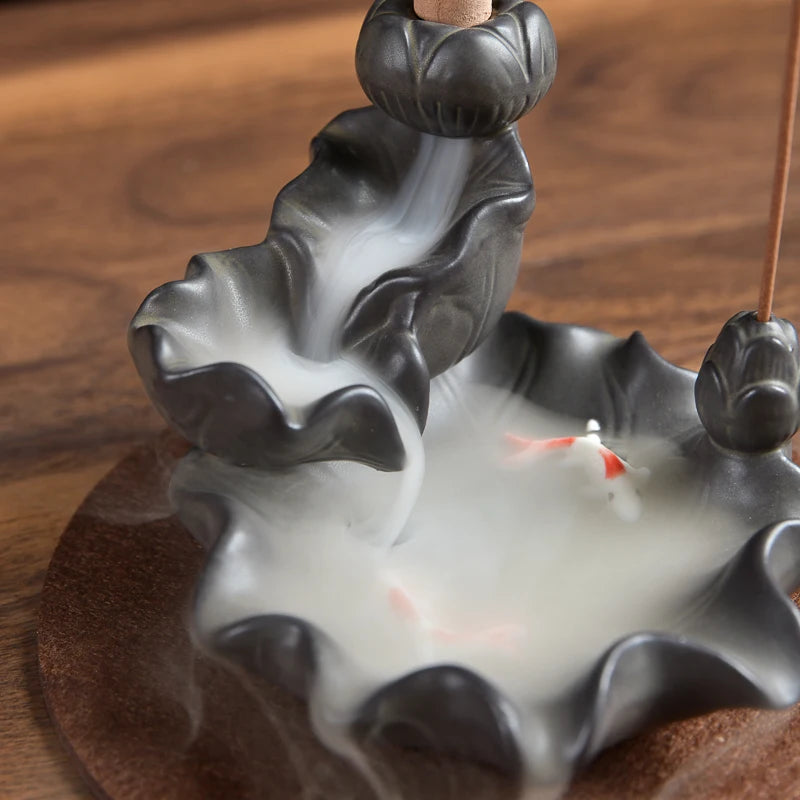 Flower Home Decor Backflow Incense Holder Waterfall Ceramic Burner Anti-Odour Chinese Zen Women Gift Spring Summer Fall
