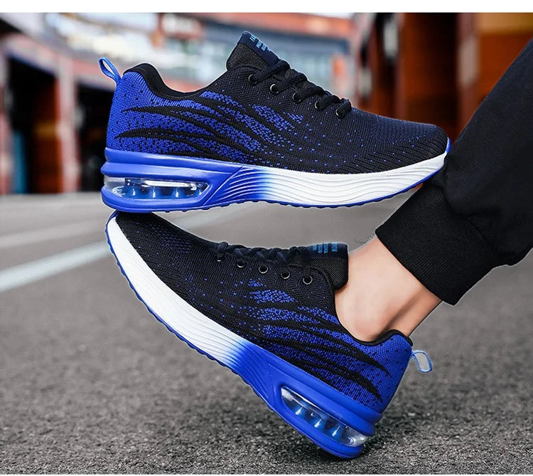 Men's EVA Midsole air Cushion Lace up Sports Shoes Breathable Lightweight Thick Soled Height Increasing Mesh Running Shoes