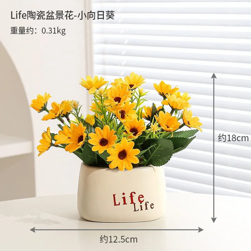Sunflower Bonsai, Office Greenery, Living Room Home Decor, Ceramic Simulation Flower Ornaments