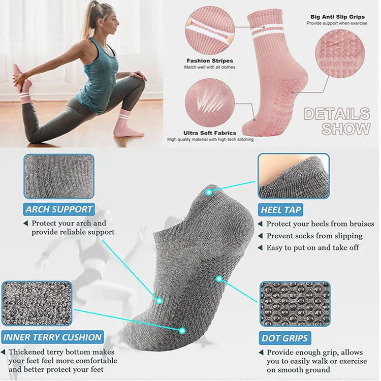 Yilong Custom Women's Pilates Yoga Grip Socks High Quality Compression Cotton Bottom Logo Fuzzy Designer Style