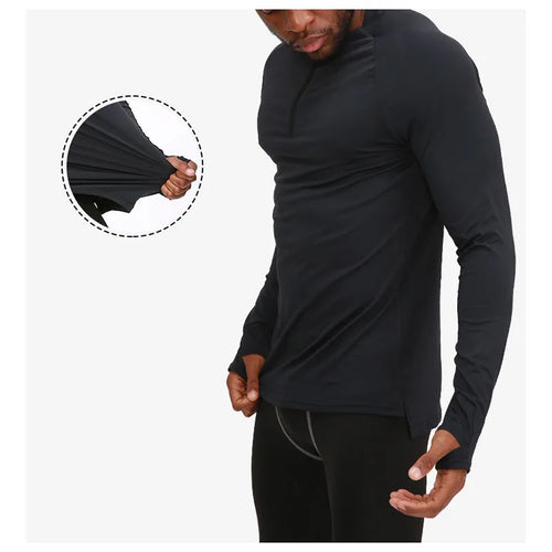 1/4 Zipper Men Active Quick Dry Crew Neck T Shirts Athletic Running Gym Workout Long Sleeve Tee Top for Sportswear