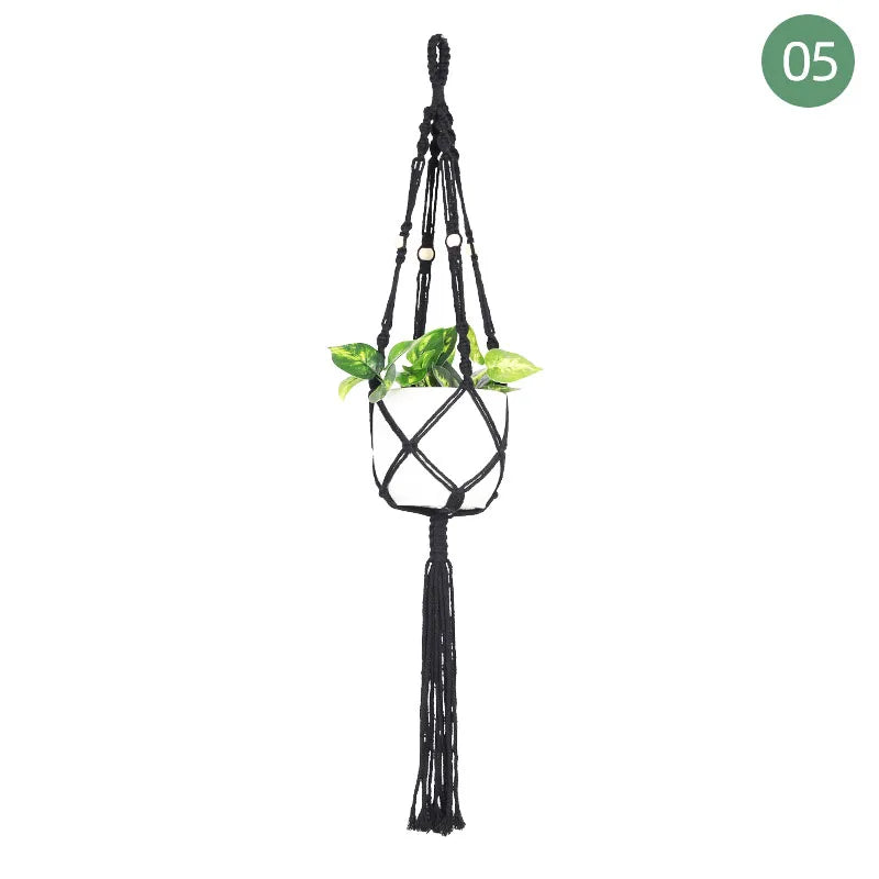 Suspension plante macramé noire