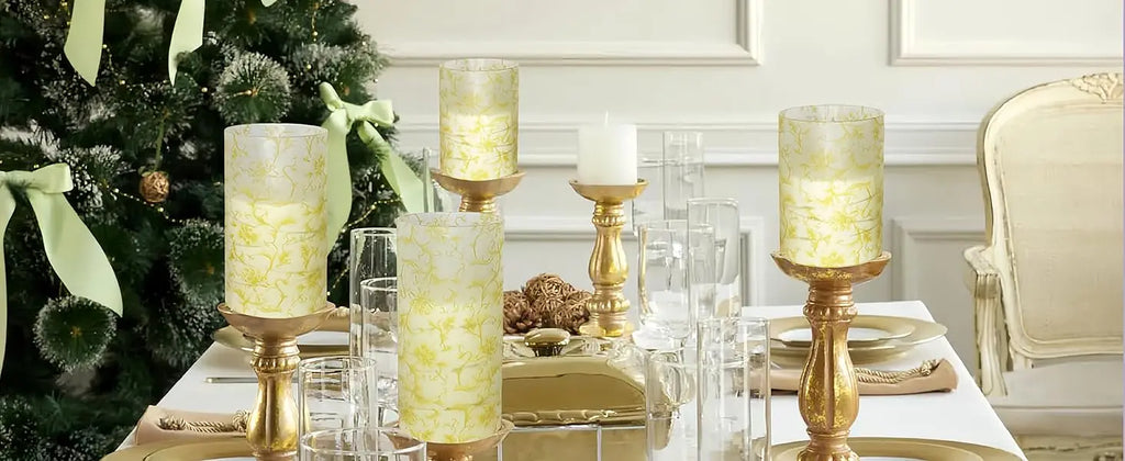 Home Decor Set Blue White Floral Flickering Flameless LED Candles Recessed String Light 3D Wick Acrylic LED Candles