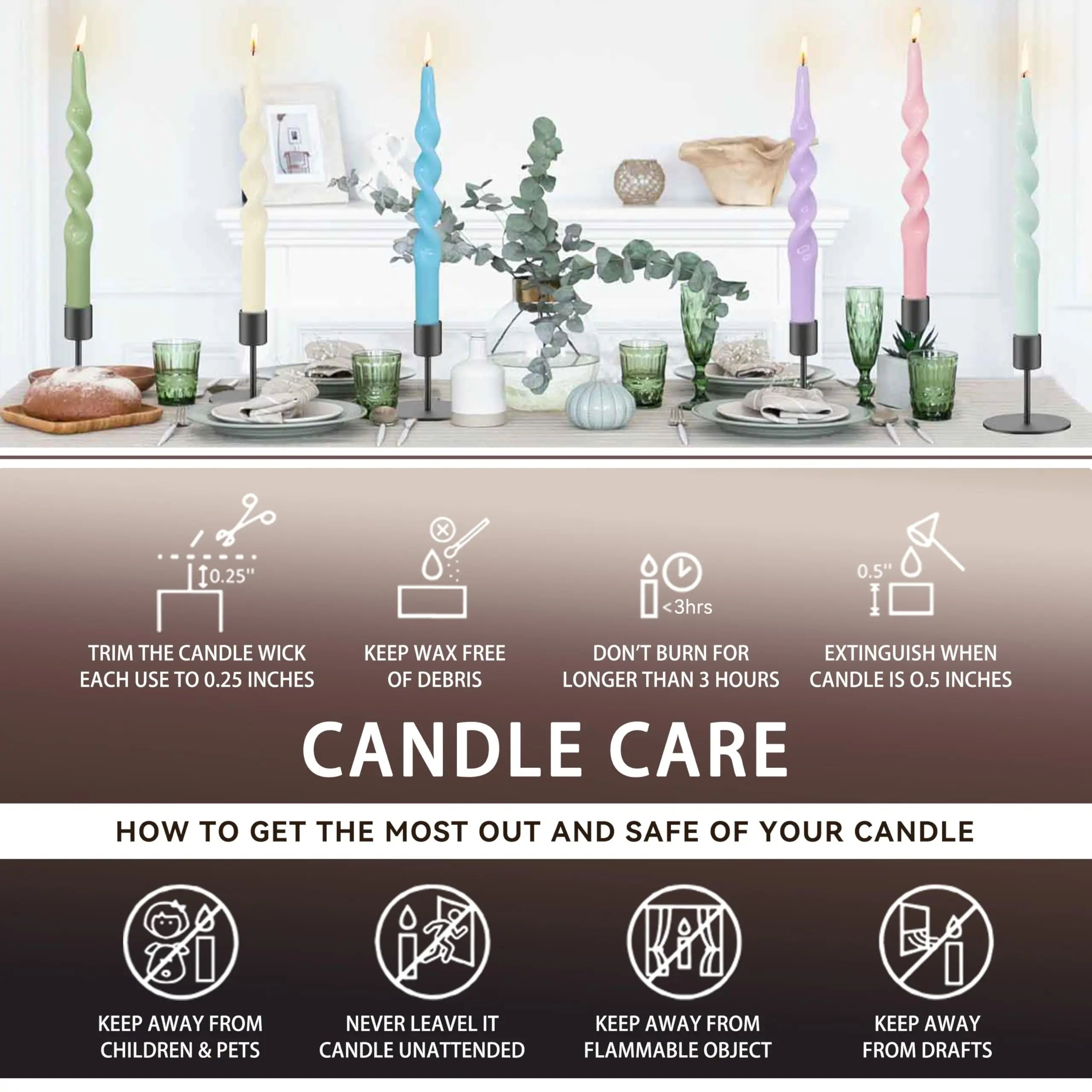 Unscented Spiral Taper Candles  Gradient Coffee Candle Sticks 4 PCS Twisted Candle for Home Decor Decor Wedding Decorations