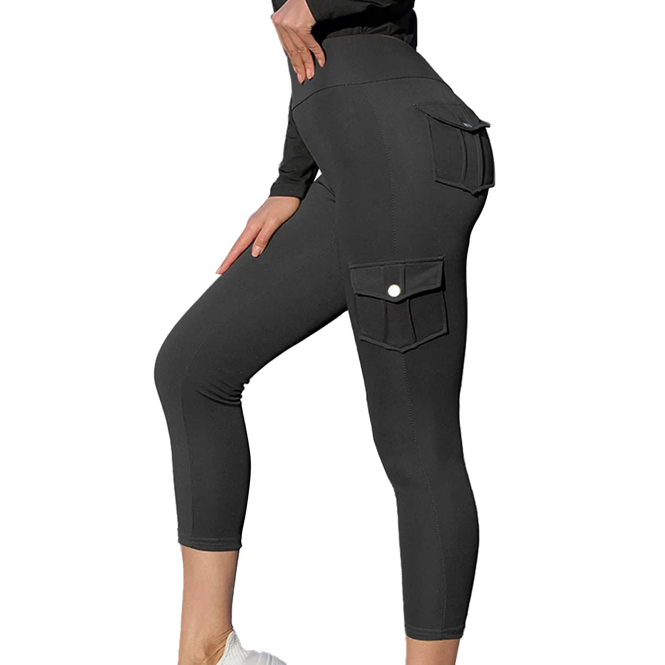 Women's Knitted Overalls Waist High Waist Wholesale Women's Trousers Foreign Trade Black High Elastic Pocket Leisure.