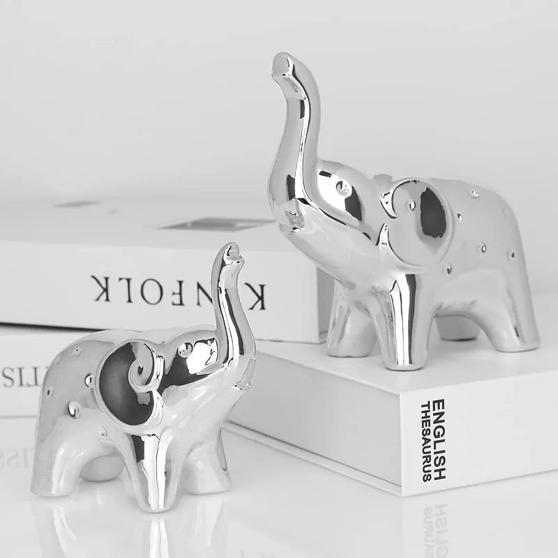 Ceramic Crafts Modern Style Figurines for Home Decor a Pair of Plated Golden Elephant Statue