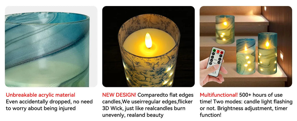 Bohemia Home Decor Set 3 Sunflower-Themed LED Pillar Candles Remote Timer Flameless Flickering 3D Wick Acrylic Recessed