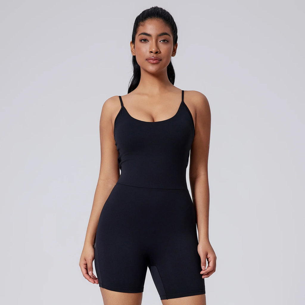 Under Lulu Custom Cross-Border Slim Sports Bodysuit Outdoor Running Fitness Jumpsuit with Sports Shorts Yoga Tights for Women