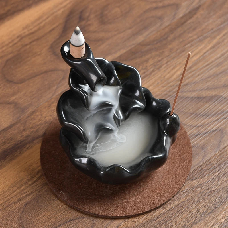 Flower Home Decor Backflow Incense Holder Waterfall Ceramic Burner Anti-Odour Chinese Zen Women Gift Spring Summer Fall