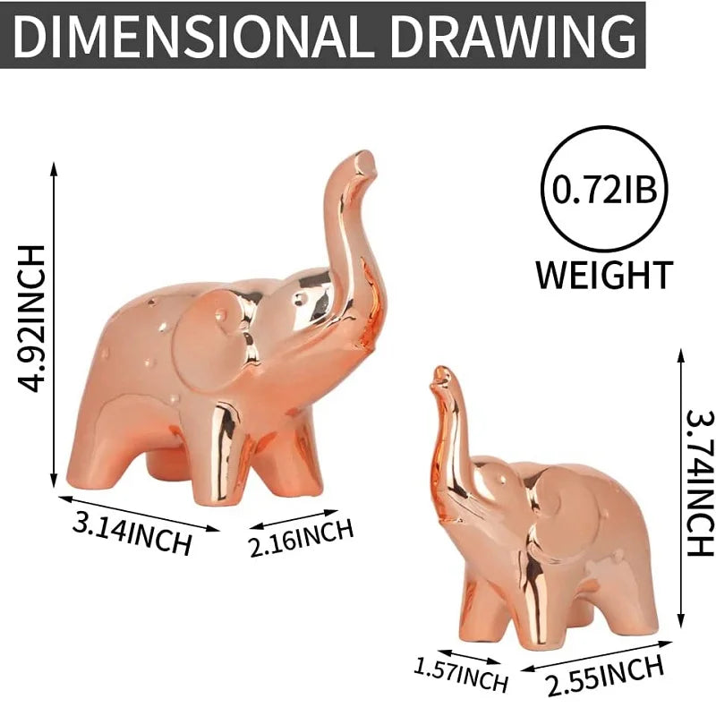 Ceramic Crafts for Home Decor Modern Style Figurines a Pair of Plated Rose Gold Elephant Statue