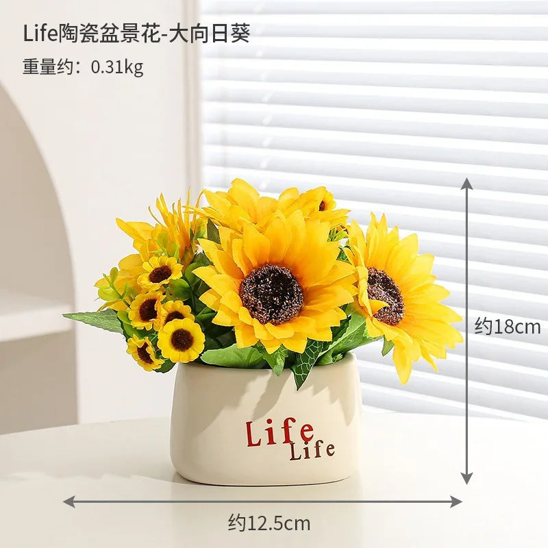 Sunflower Bonsai, Office Greenery, Living Room Home Decor, Ceramic Simulation Flower Ornaments
