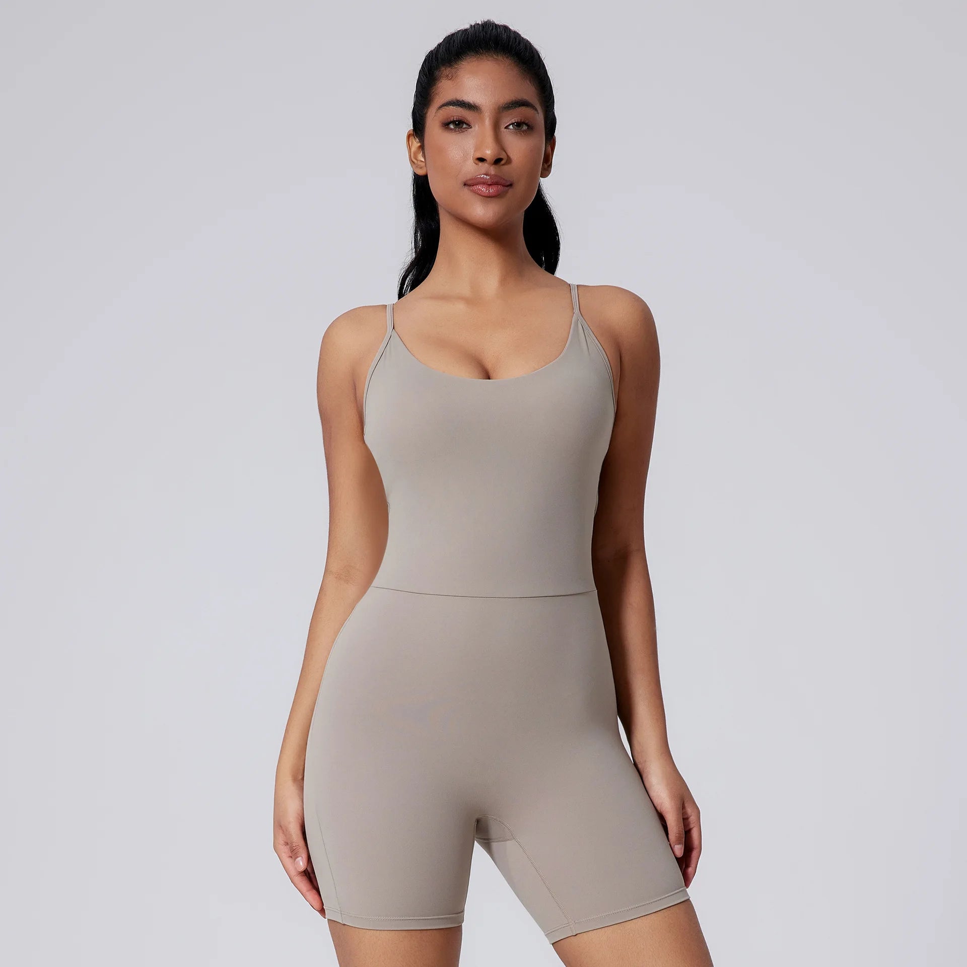 Under Lulu Custom Cross-Border Slim Sports Bodysuit Outdoor Running Fitness Jumpsuit with Sports Shorts Yoga Tights for Women