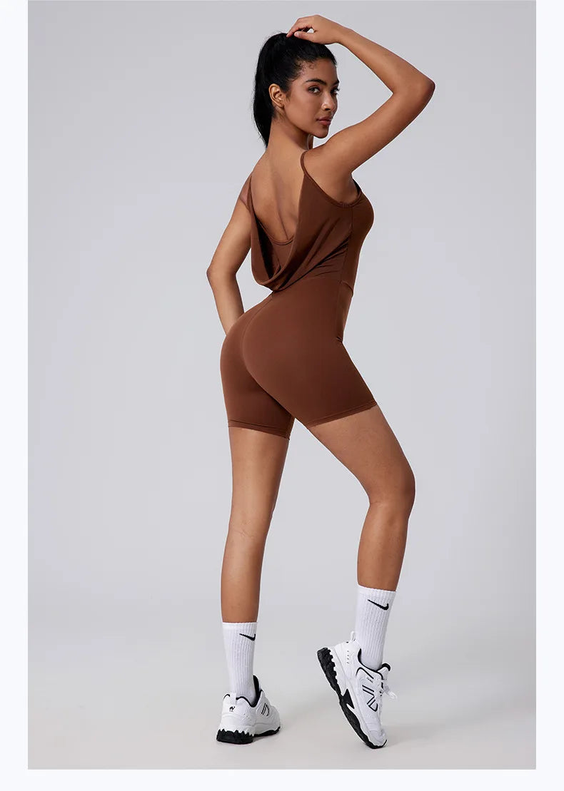 Under Lulu Custom Cross-Border Slim Sports Bodysuit Outdoor Running Fitness Jumpsuit with Sports Shorts Yoga Tights for Women