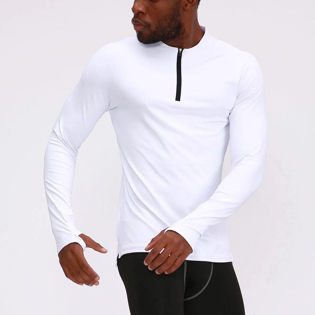 1/4 Zipper Men Active Quick Dry Crew Neck T Shirts Athletic Running Gym Workout Long Sleeve Tee Top for Sportswear