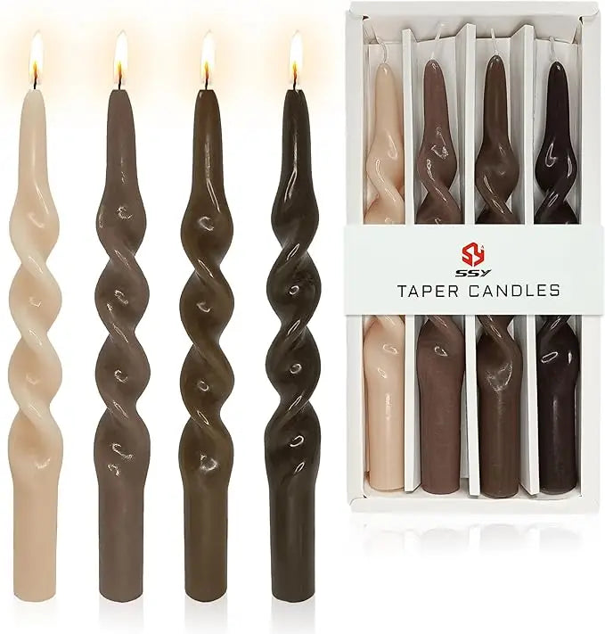 Unscented Spiral Taper Candles  Gradient Coffee Candle Sticks 4 PCS Twisted Candle for Home Decor Decor Wedding Decorations