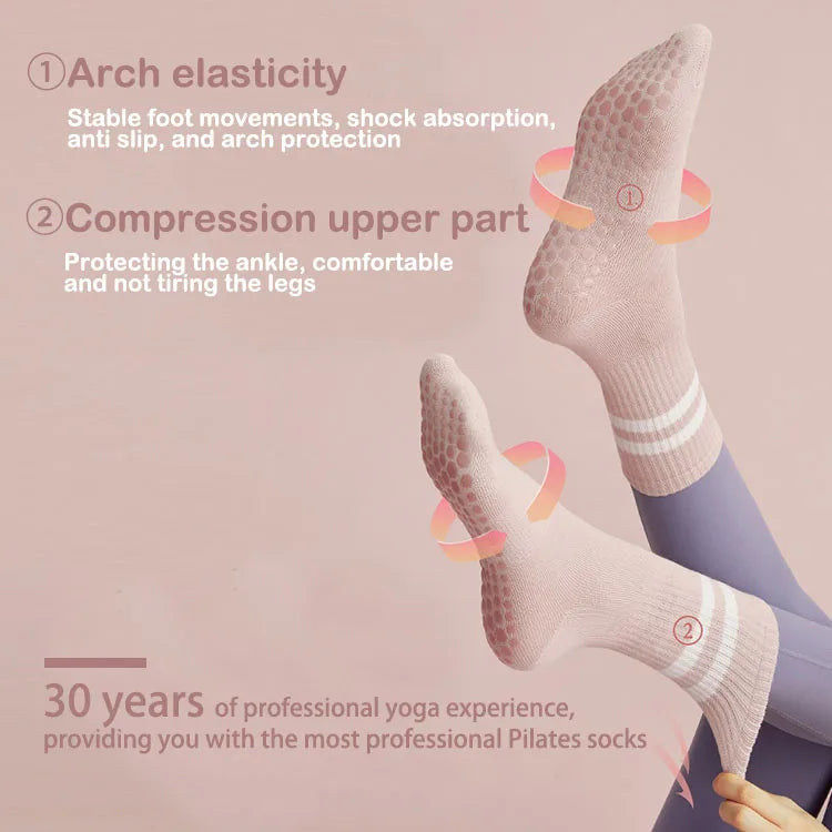 Yilong Custom Women's Pilates Yoga Grip Socks High Quality Compression Cotton Bottom Logo Fuzzy Designer Style
