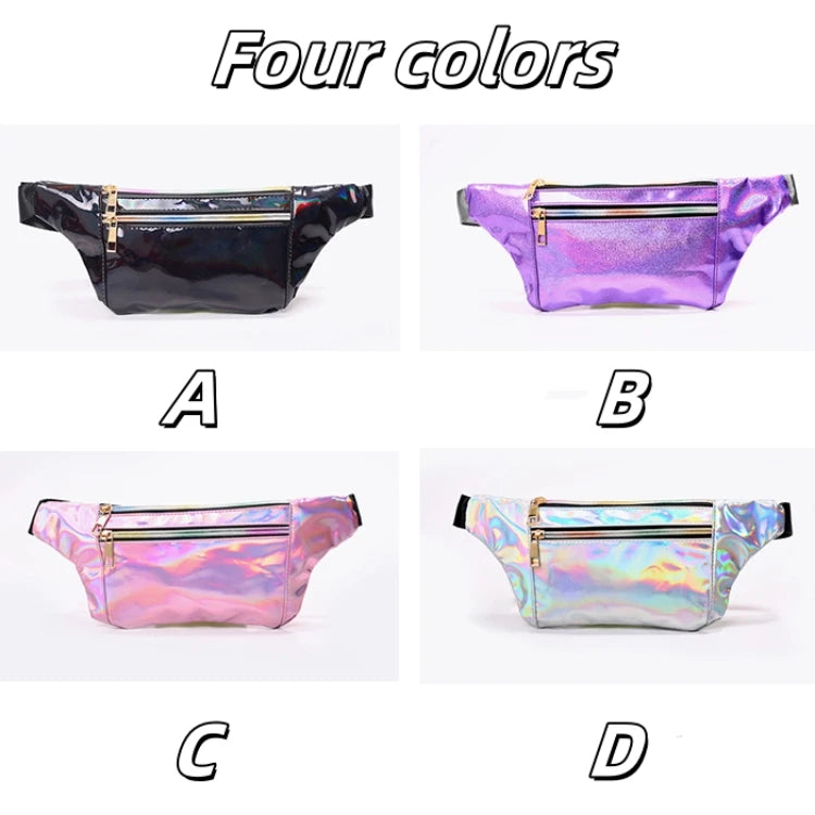 Lightweight PU Laser Holographic Travel Women's Waterproof Fanny Pack Outdoor Zipper Waist Bag with Custom Logo
