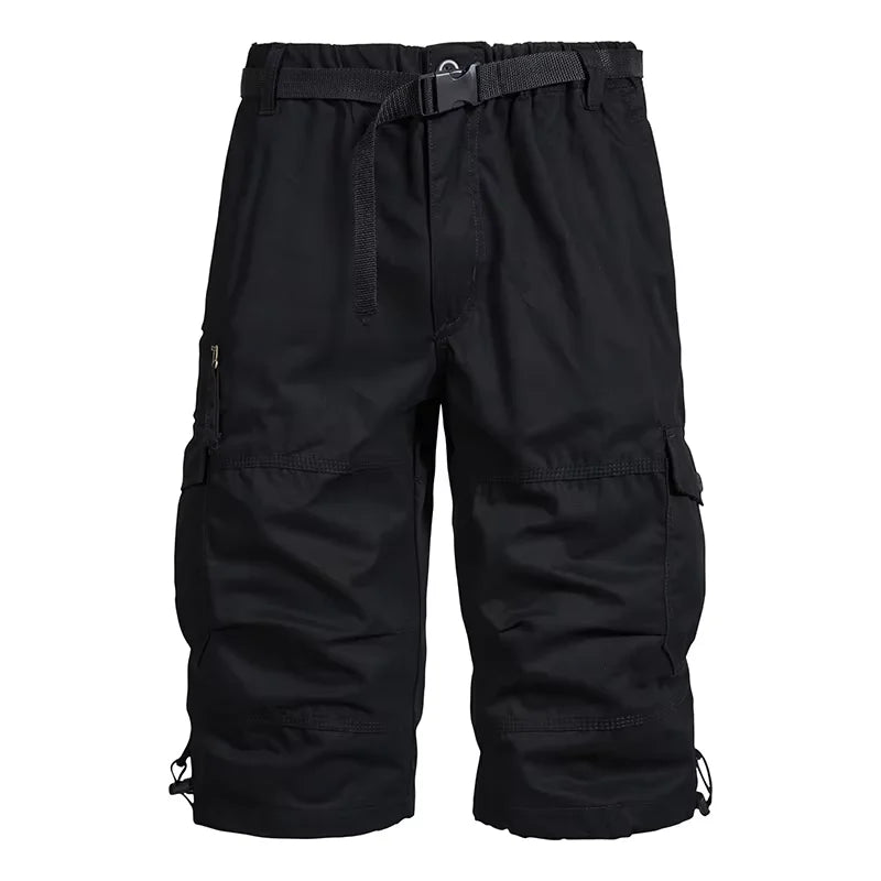 Men's Cargo Shorts 3/4 Relaxed Fit Mens Running Shorts 7 Pockets Elastic Waist Cotton Hiking Shorts